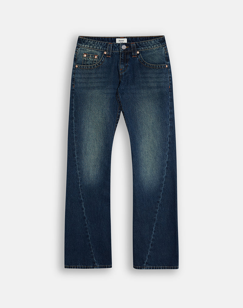 Extra Low Rise Twisted Seam Jeans in Mid Blue Tint