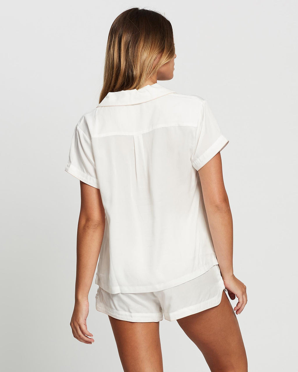 Eva Short Tencel™ Pyjama Set - White with Blush Piping