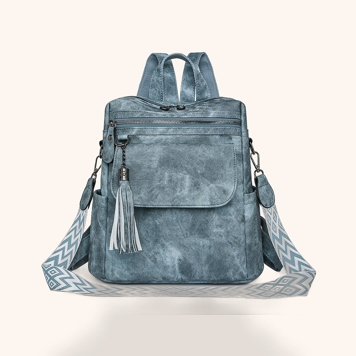 Sac à Dos Rétro Effet Délavé à Pompon