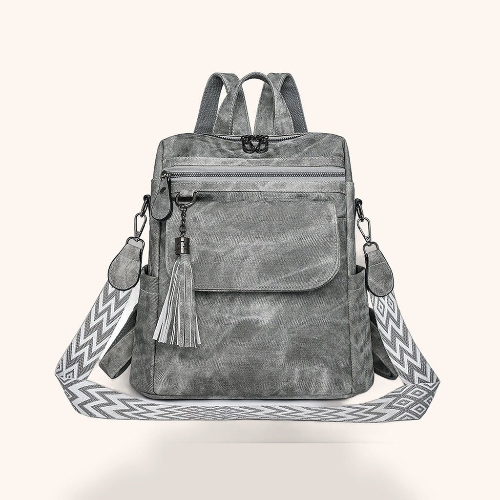 Sac à Dos Rétro Effet Délavé à Pompon