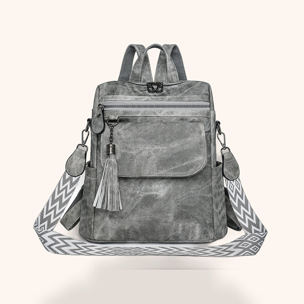 Sac à Dos Rétro Effet Délavé à Pompon