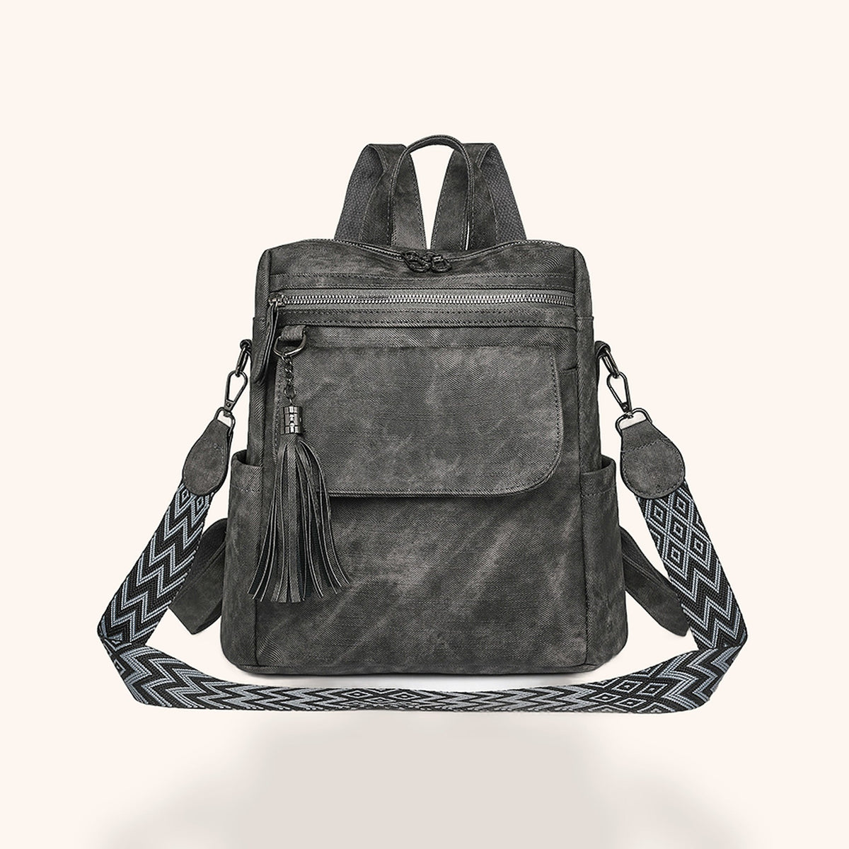 Sac à Dos Rétro Effet Délavé à Pompon