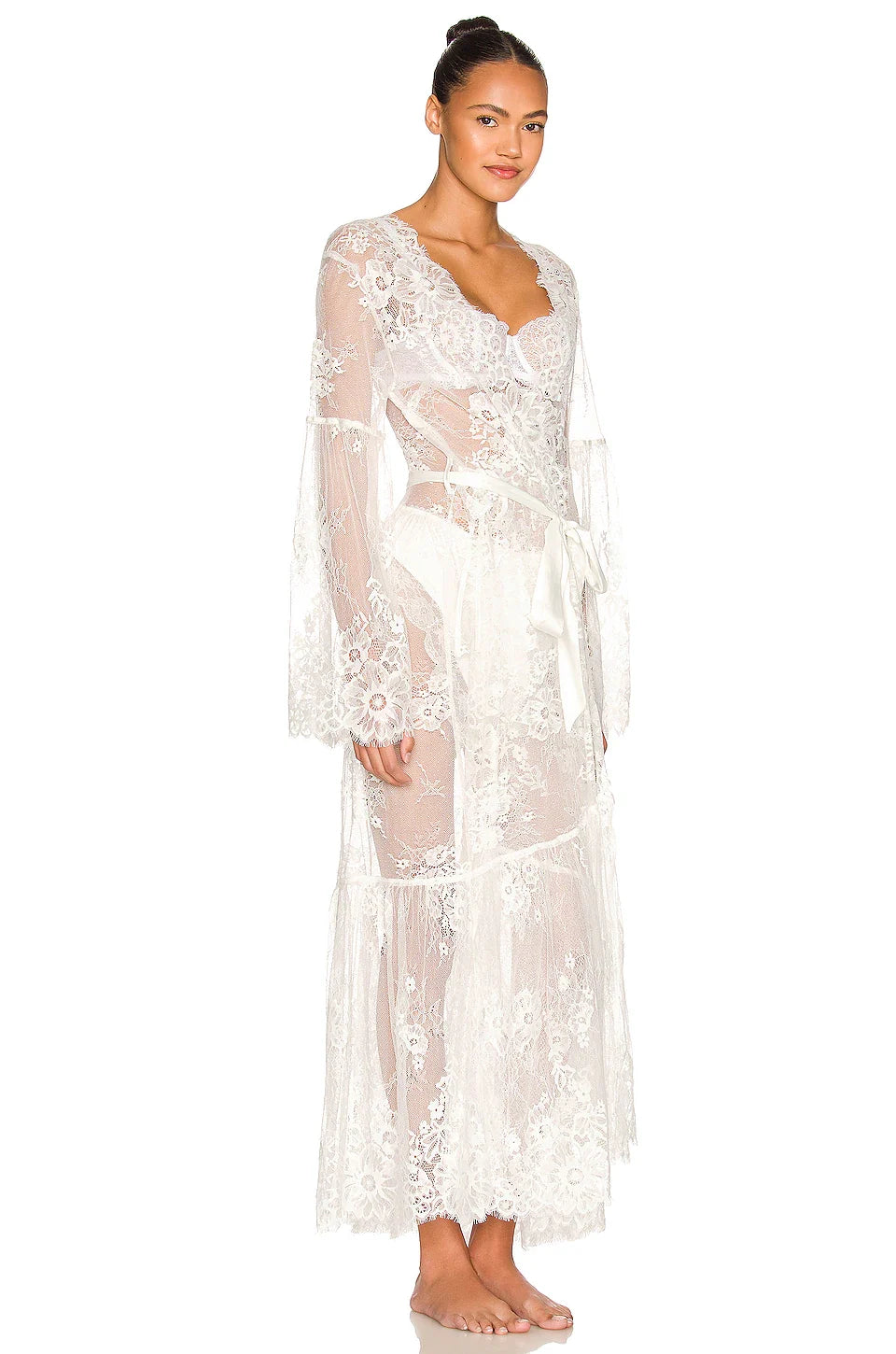 Georgina Long Lace Bridal Robe – White