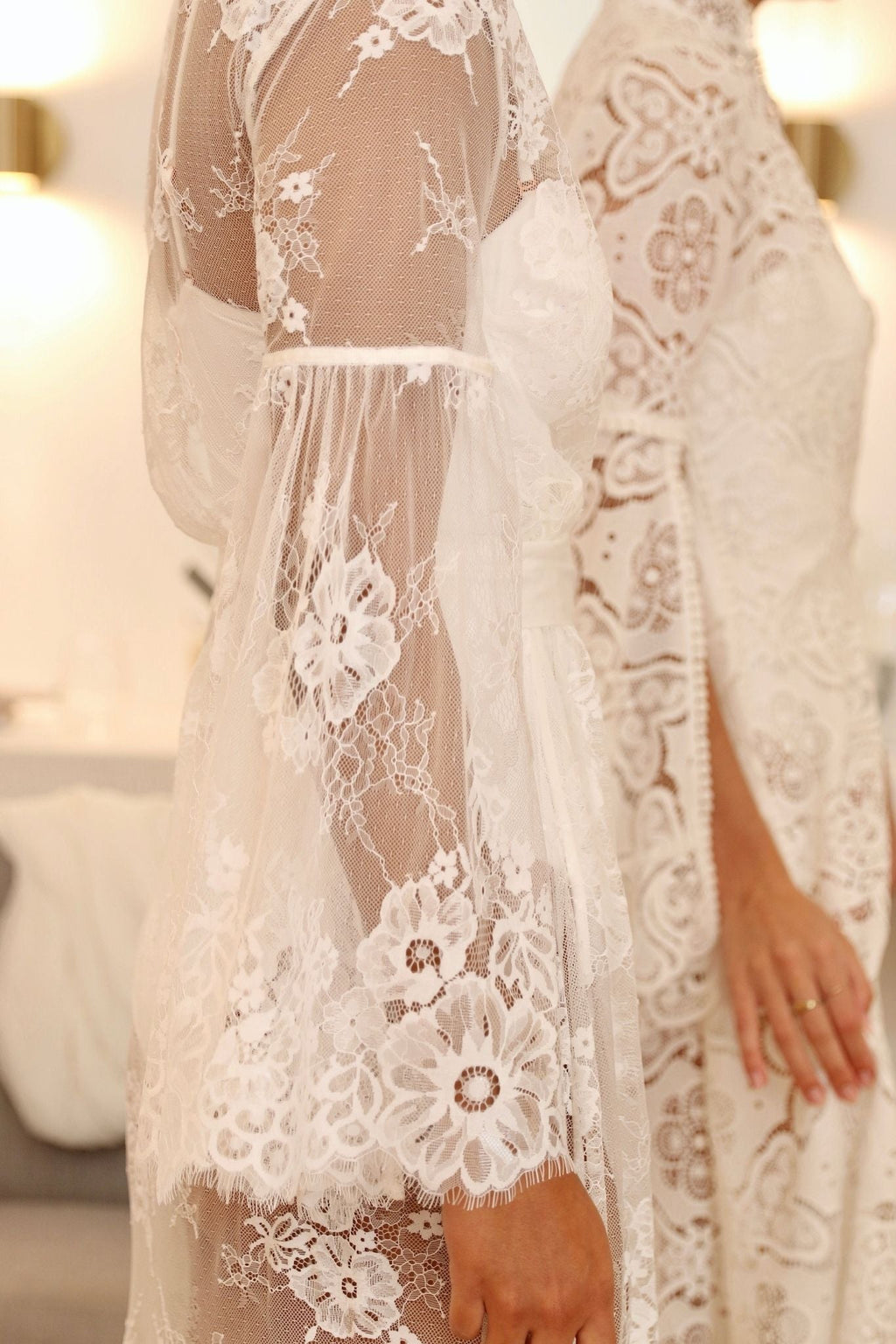 Georgina Long Lace Bridal Robe – White