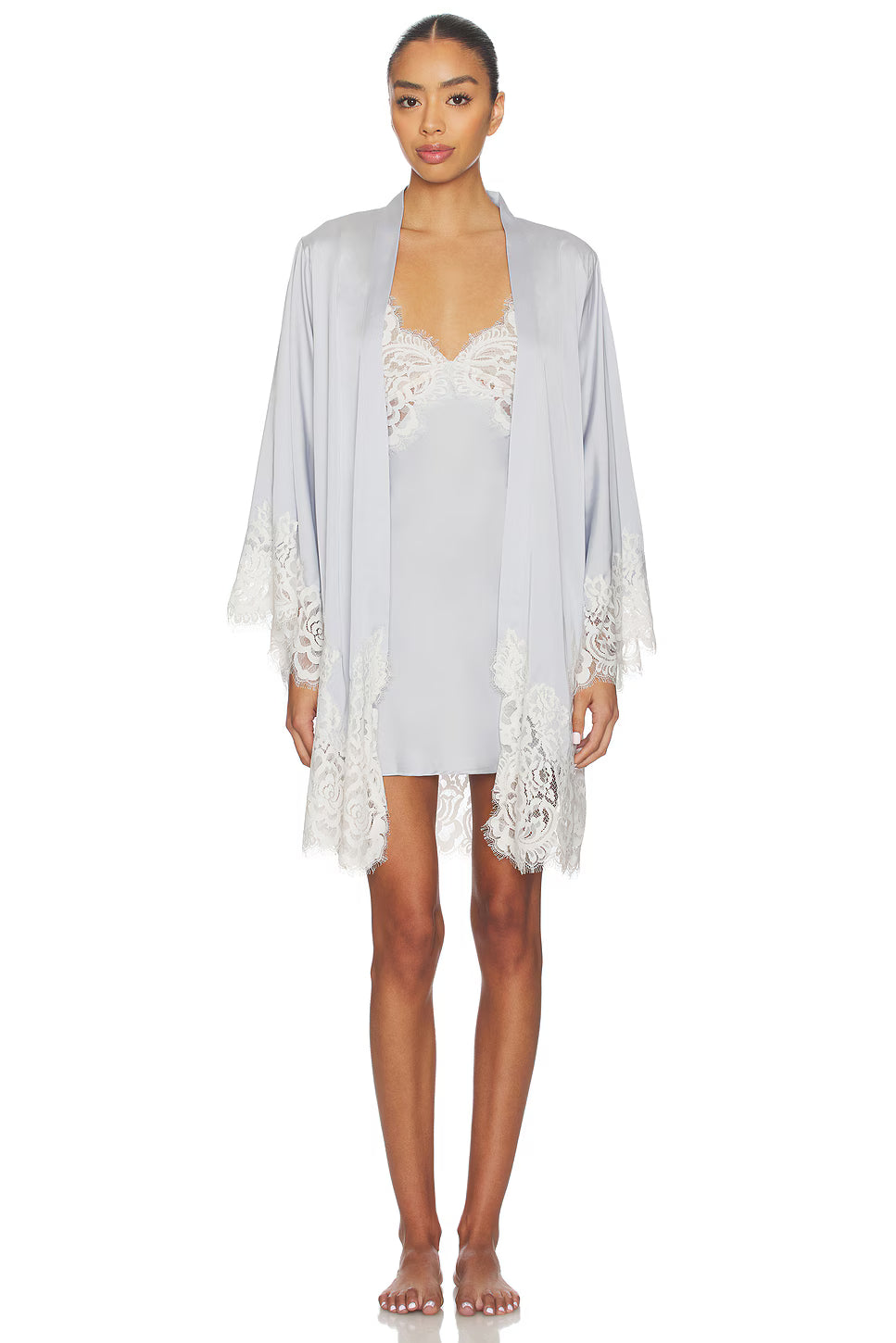 Peyton Short Lace Robe  - Eggshell Blue