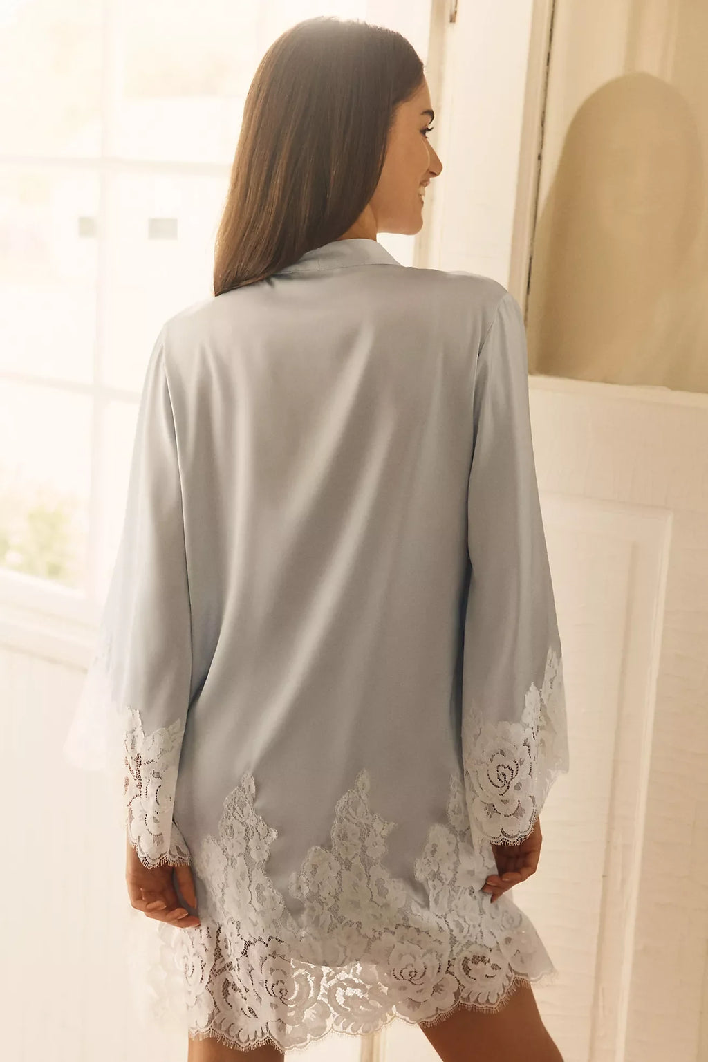 Peyton Short Lace Robe  - Eggshell Blue