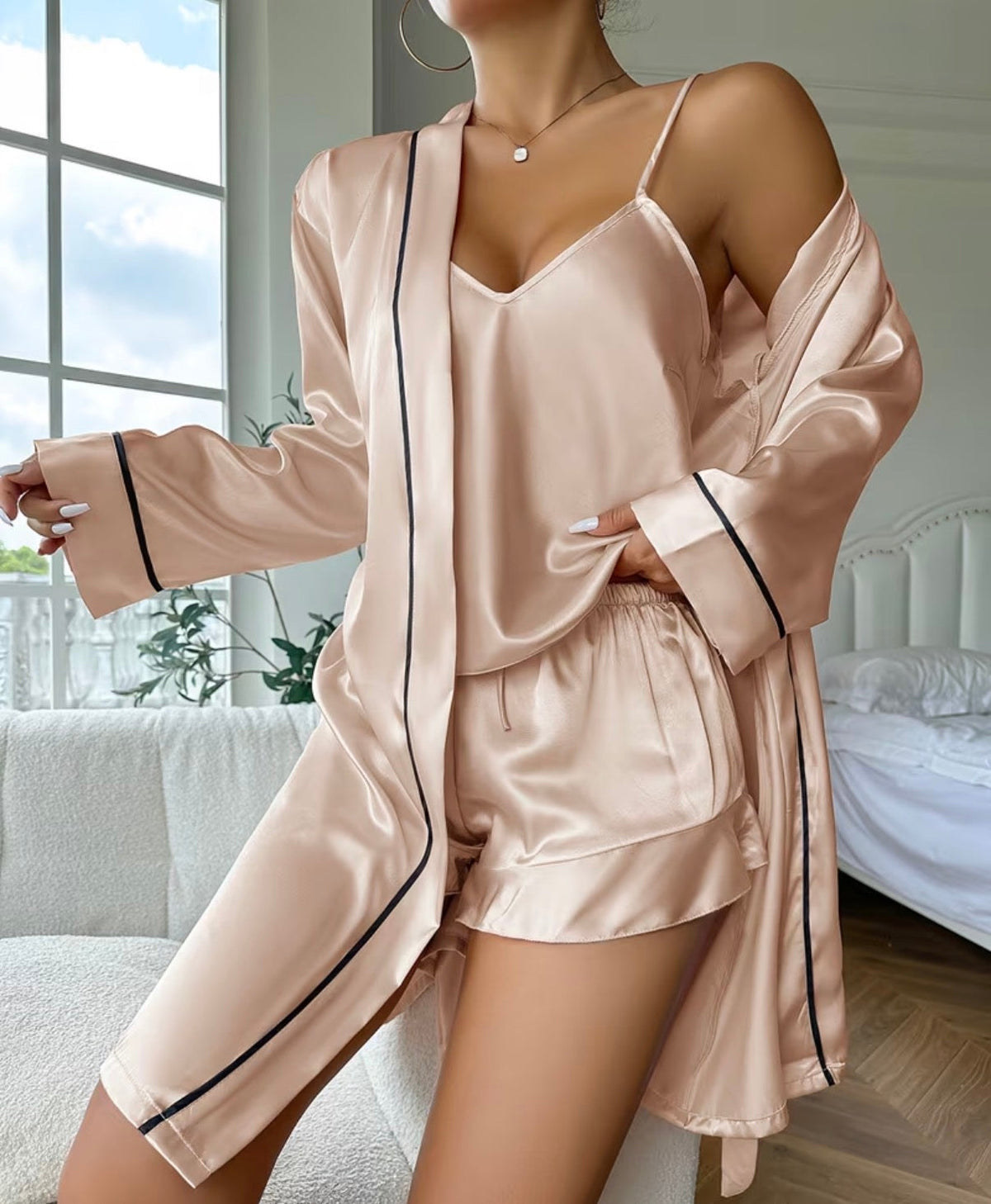 SATIN PAJAMA SET WITH CAMISOLE