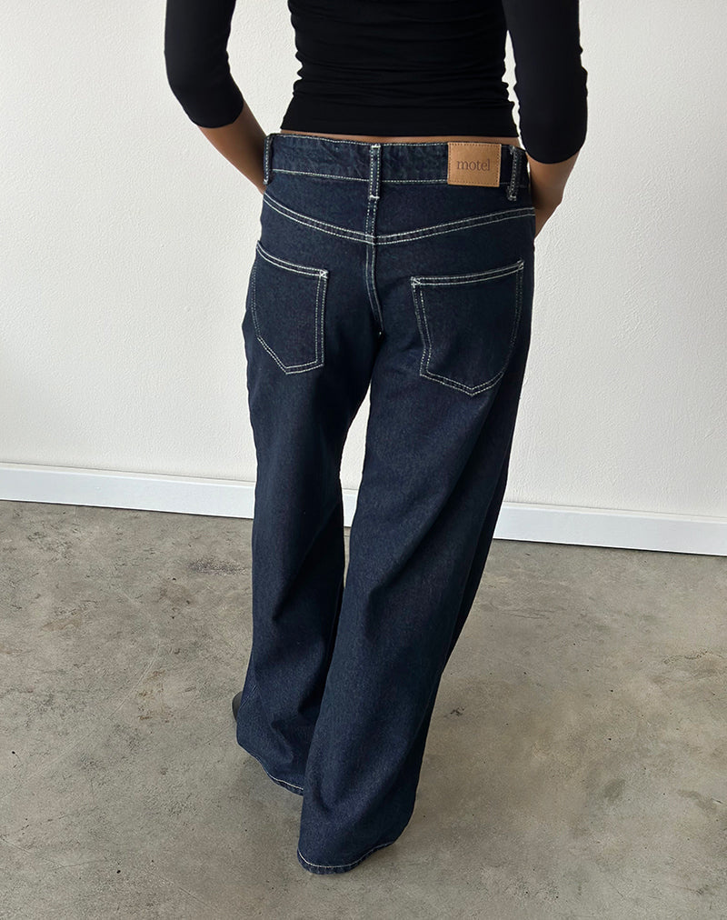 Low Rise Parallel Jeans in Indigo with Contrast Stitch