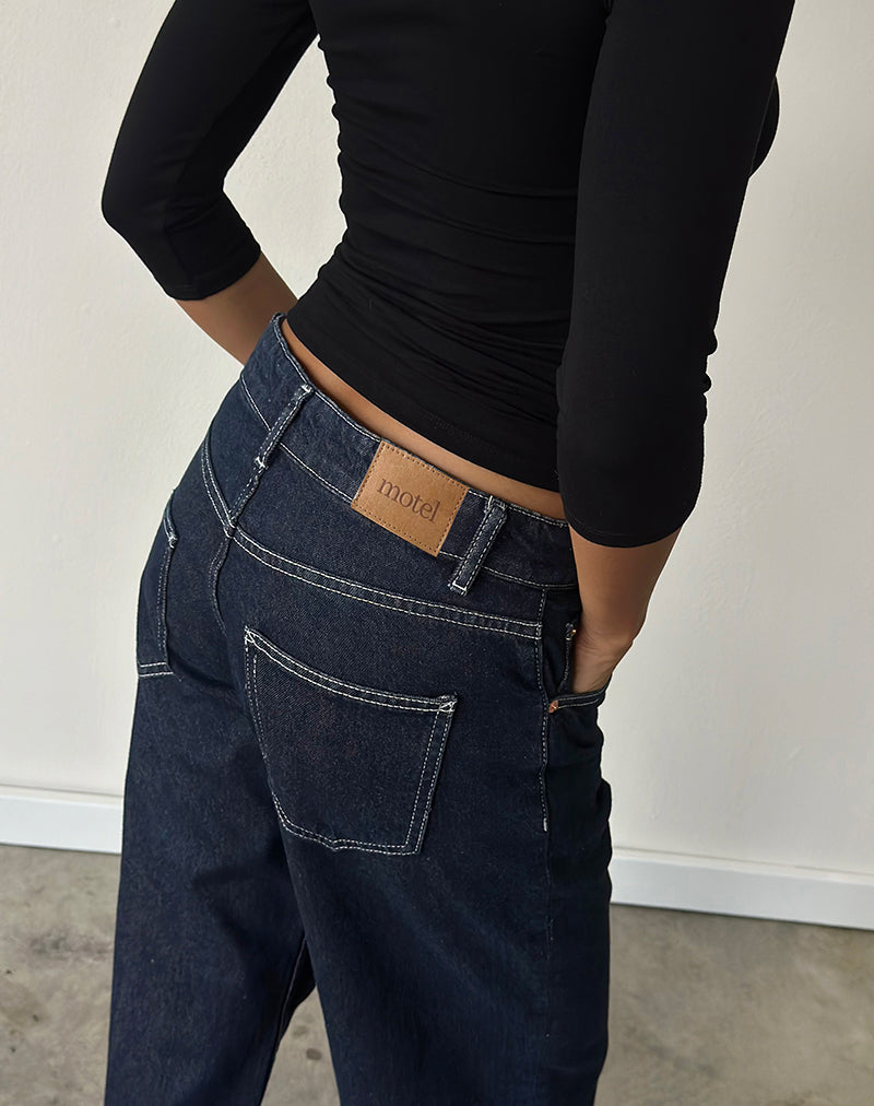 Low Rise Parallel Jeans in Indigo with Contrast Stitch