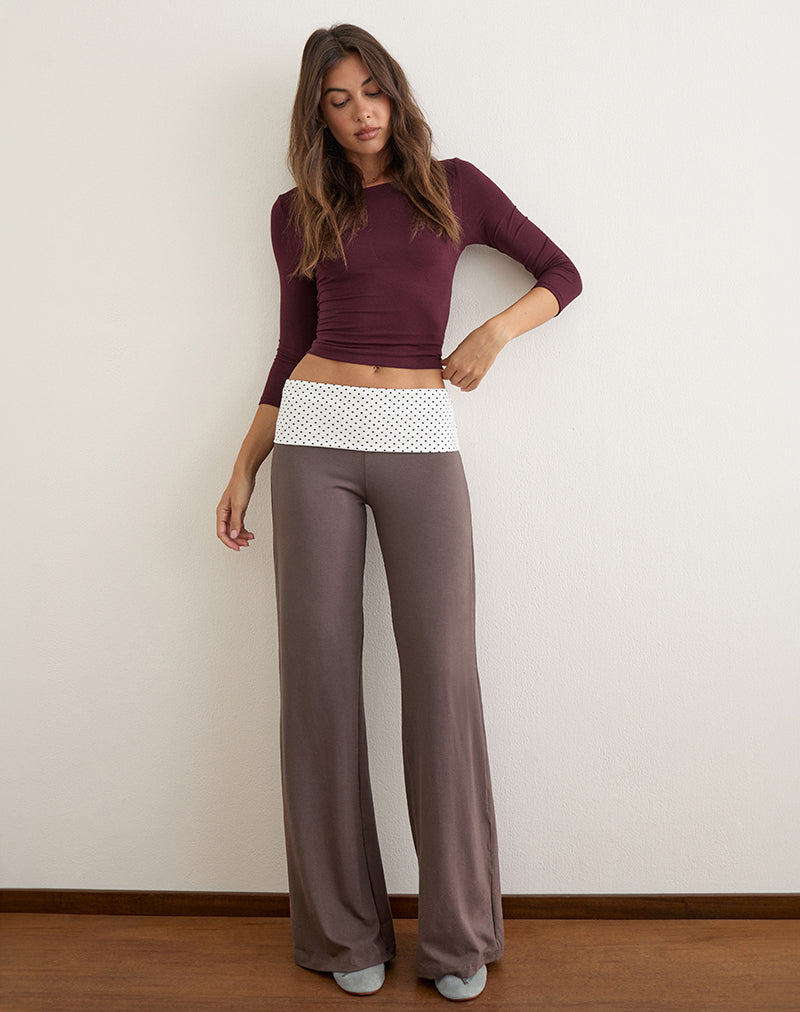 Coreta Foldover Trouser in Peppercorn with White Polka Dots Waistband
