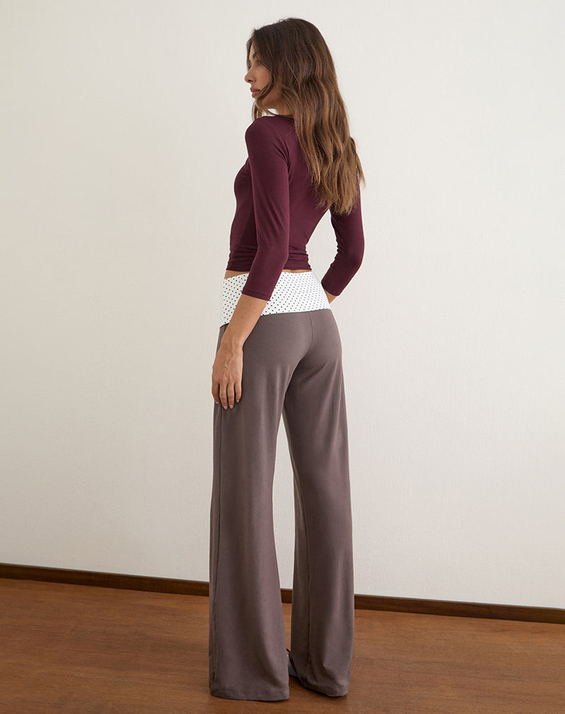 Coreta Foldover Trouser in Peppercorn with White Polka Dots Waistband