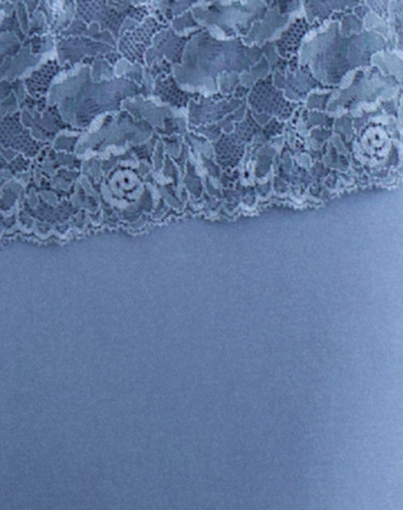 Jia Trouser in Cupro Dusty Blue with Lace Trim