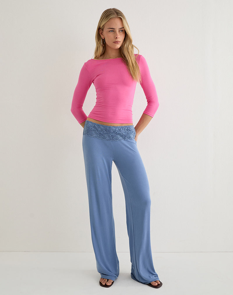 Jia Trouser in Cupro Dusty Blue with Lace Trim