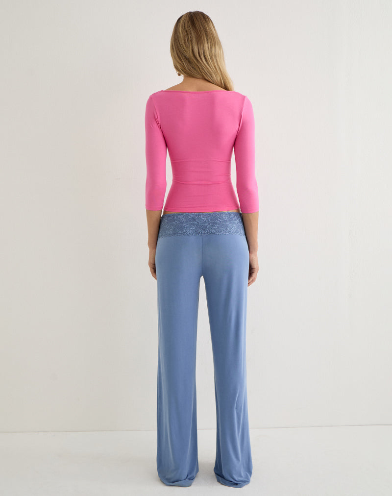 Jia Trouser in Cupro Dusty Blue with Lace Trim