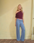 Jia Trouser in Cupro Dusty Blue with Lace Trim