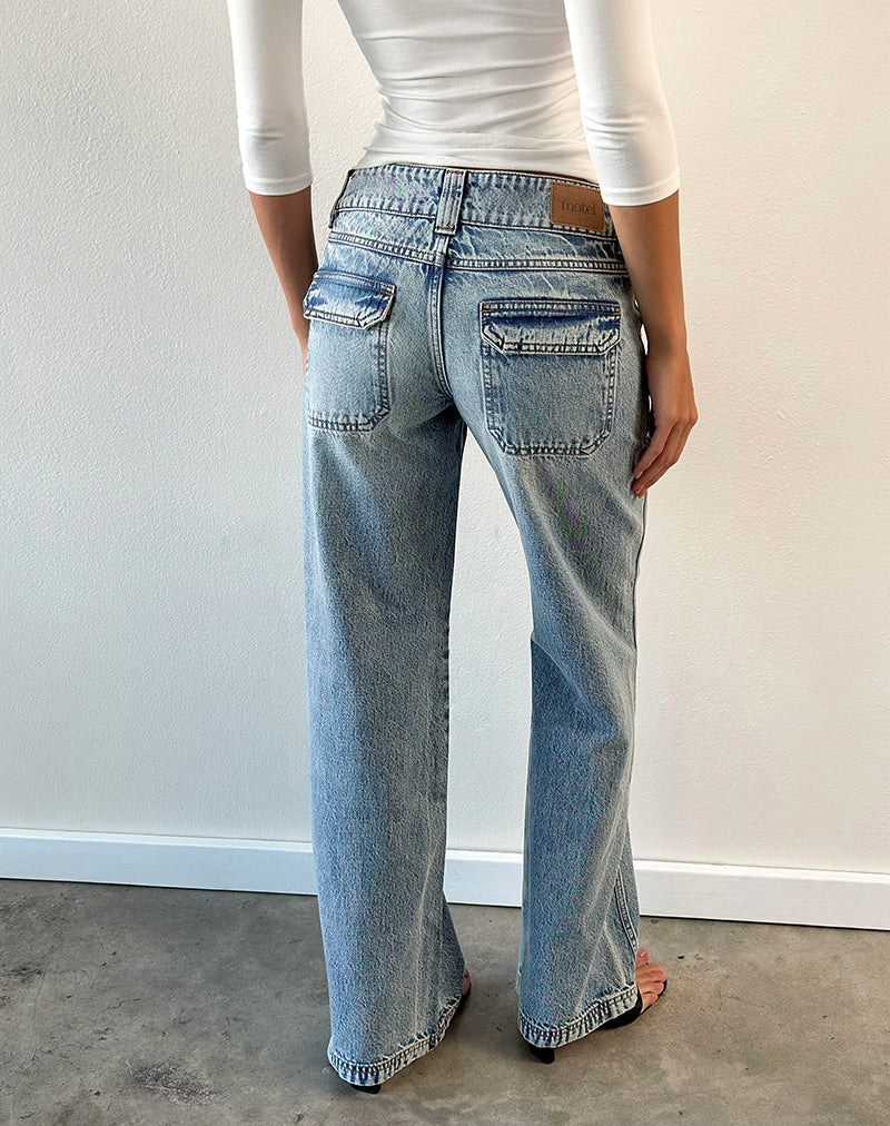 Low Rise Relaxed Cargo Jeans in True Blue