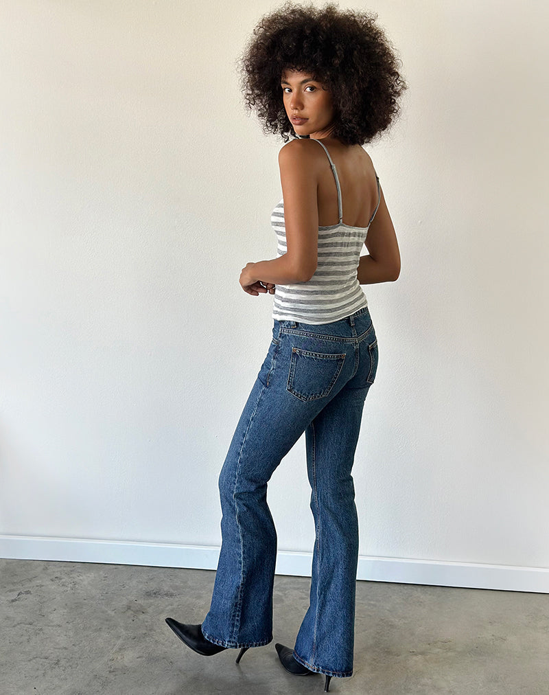 Rigid Low Rise Flare Jeans In Mid Blue Used