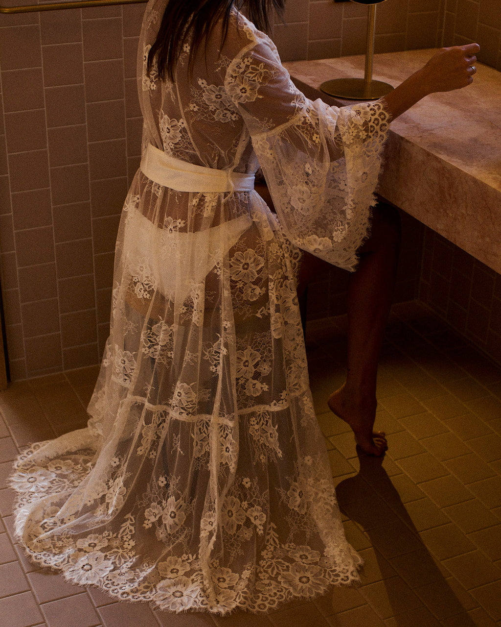 Georgina Long Lace Bridal Robe – White