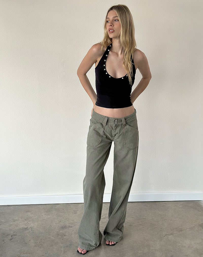 Low Rise Relaxed Cargo Jeans in Olive