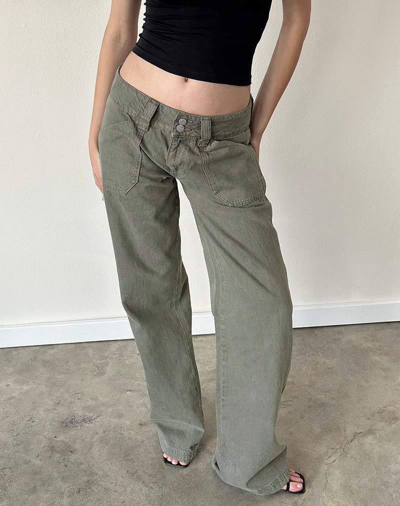 Low Rise Relaxed Cargo Jeans in Olive