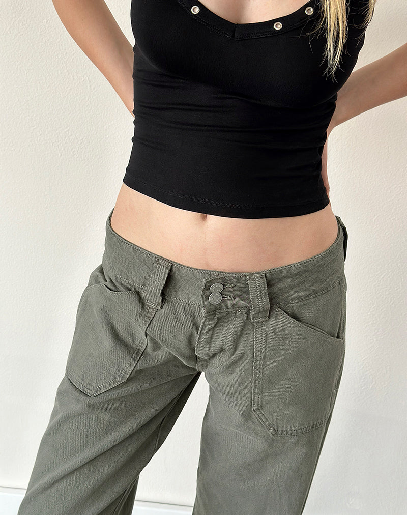 Low Rise Relaxed Cargo Jeans in Olive