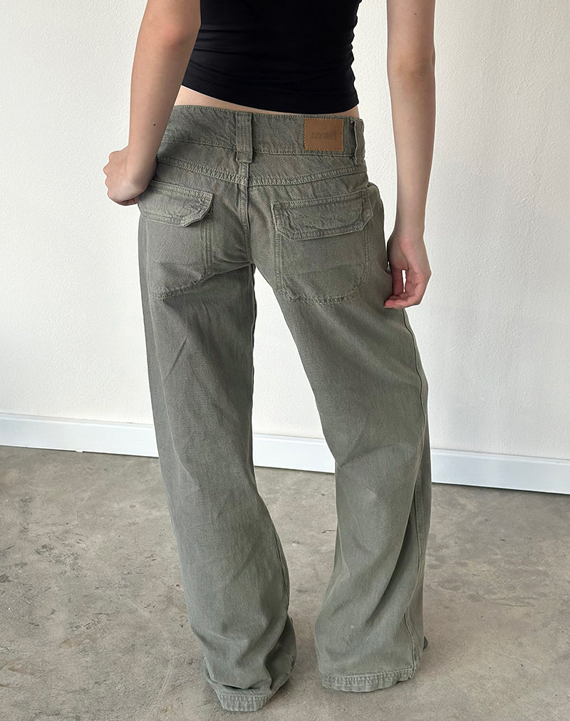 Low Rise Relaxed Cargo Jeans in Olive
