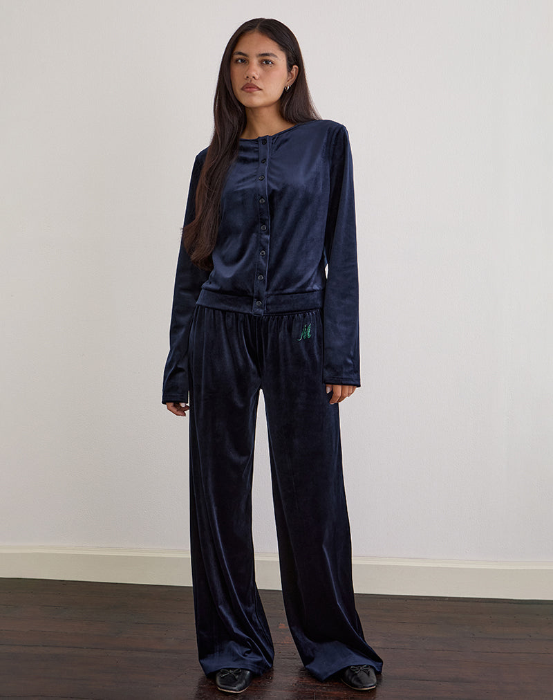 Glen Jogger in Velour Navy with 'M' Embelishment