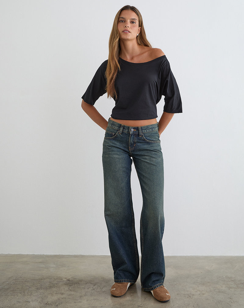 Low Rise Parallel Jeans in Dirty Green