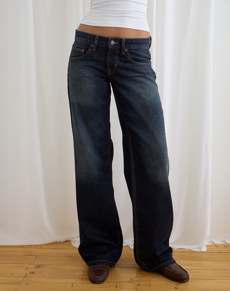 Low Rise Parallel Jeans in Dark Green Tint