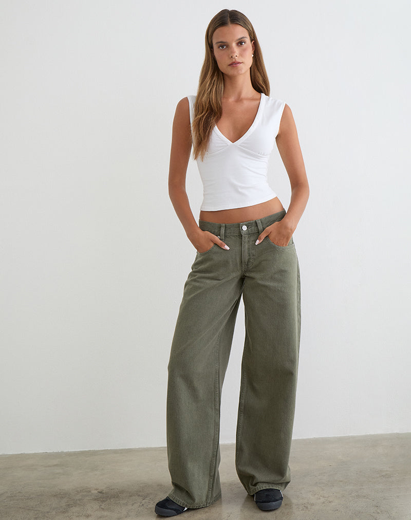 Low Rise Roomy Jeans in Olive