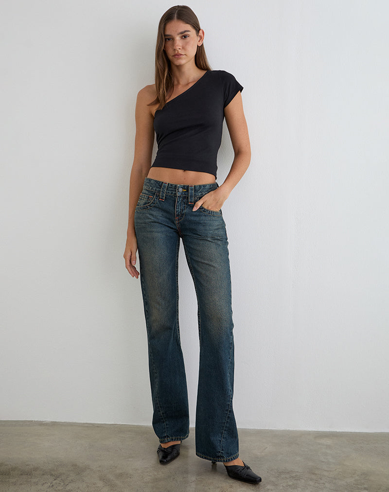 Low Rise Twisted Seam Jeans in Dirty Green