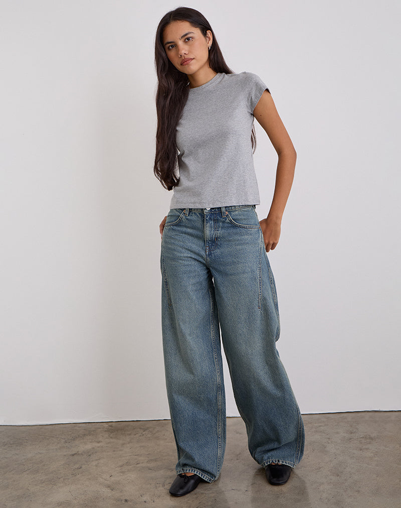 Low Slung Roomy Jeans in Vintage Blue Green