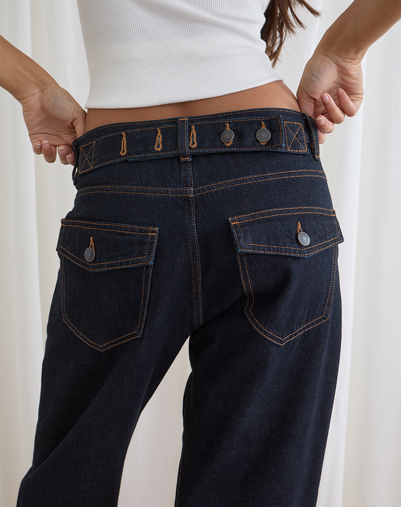 Low Rise Cinch Twisted Seam Jean in Indigo