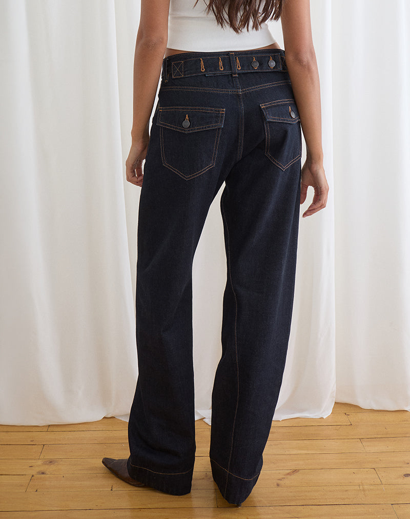 Low Rise Cinch Twisted Seam Jean in Indigo