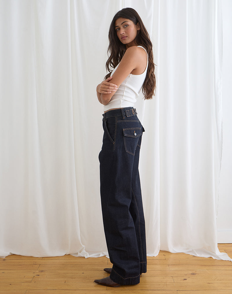 Low Rise Cinch Twisted Seam Jean in Indigo