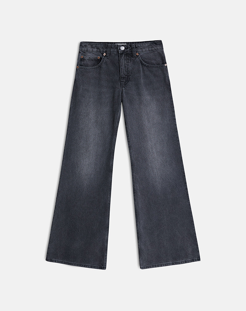 Low Rise Slouchy Flare Jeans in Washed Black Grey