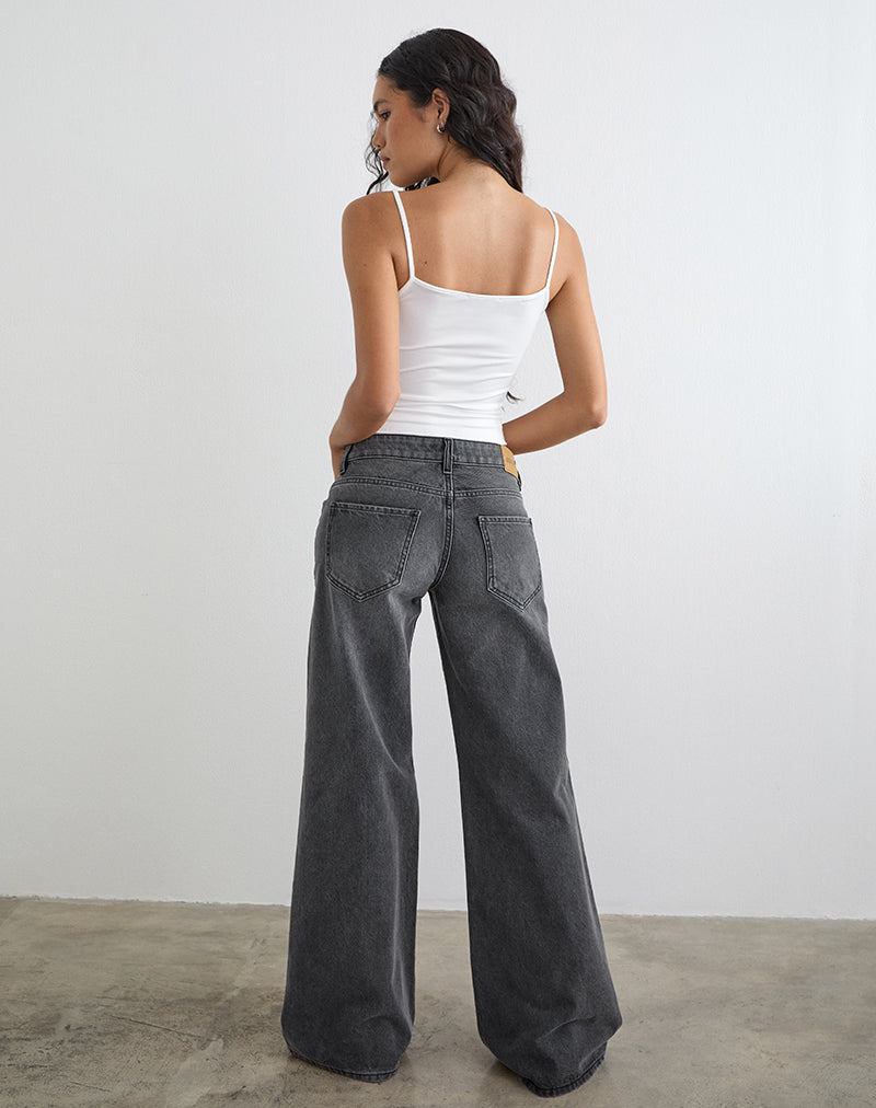Low Rise Slouchy Flare Jeans in Washed Black Grey