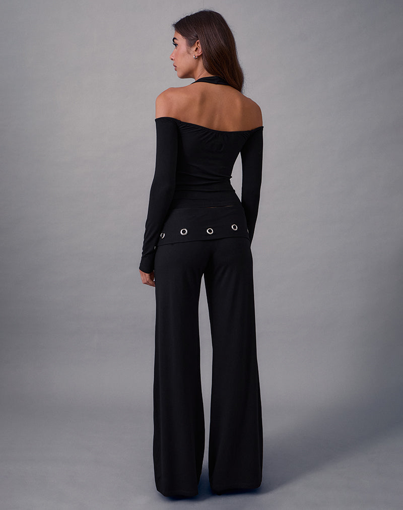 Travis Foldover Trouser in Black with Eyelets