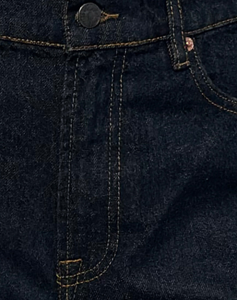 Mid Rise Turn Up Straight Jeans in Indigo