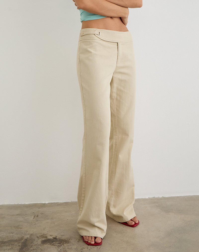 Nalita Trouser in Beige with Buckle Waist