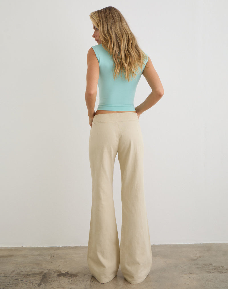 Nalita Trouser in Beige with Buckle Waist