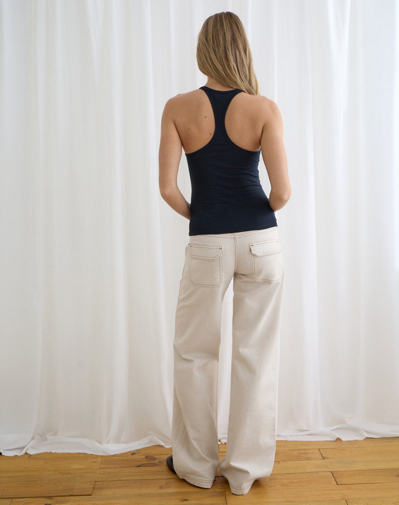 Low Rise Relaxed Cargo Jeans in Off White