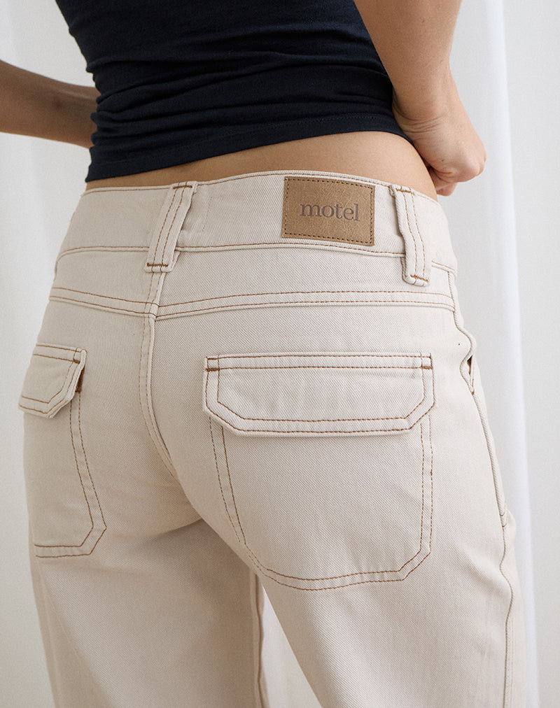 Low Rise Relaxed Cargo Jeans in Off White