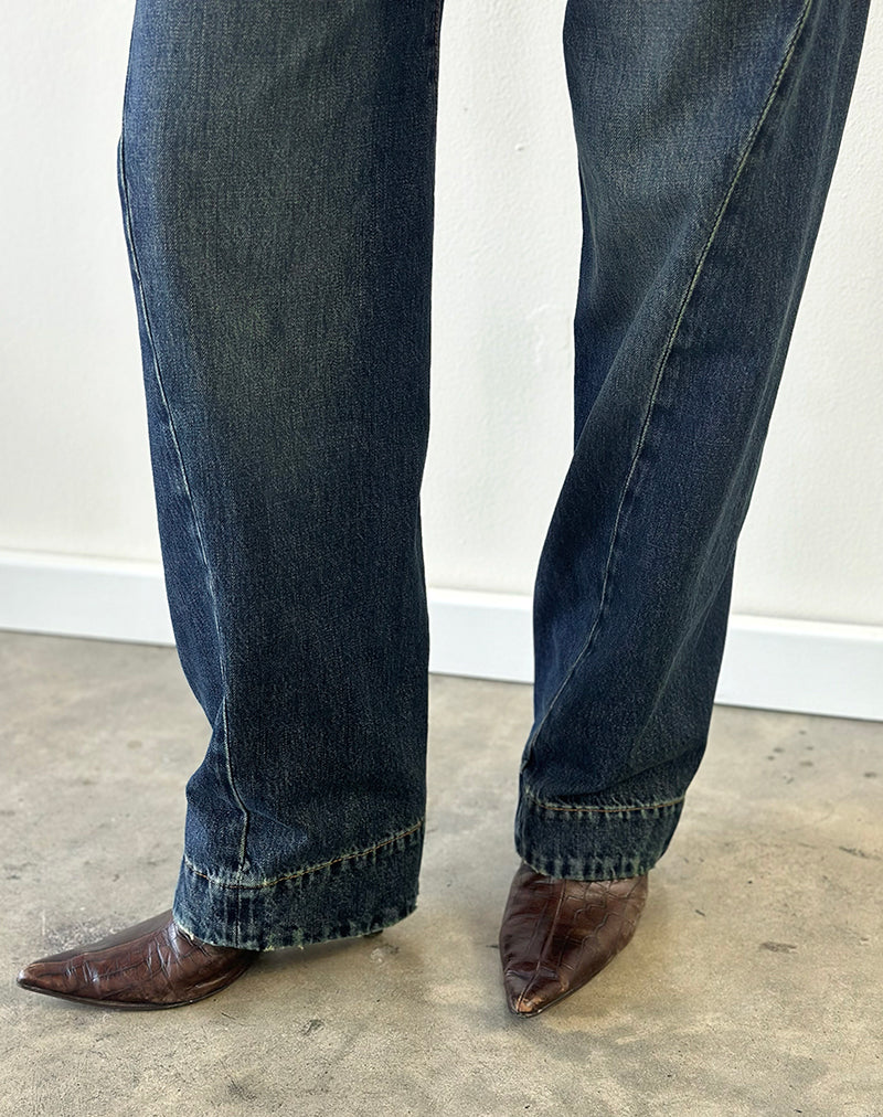 Low Rise Cinch Twisted Seam Jean in Dirty Green
