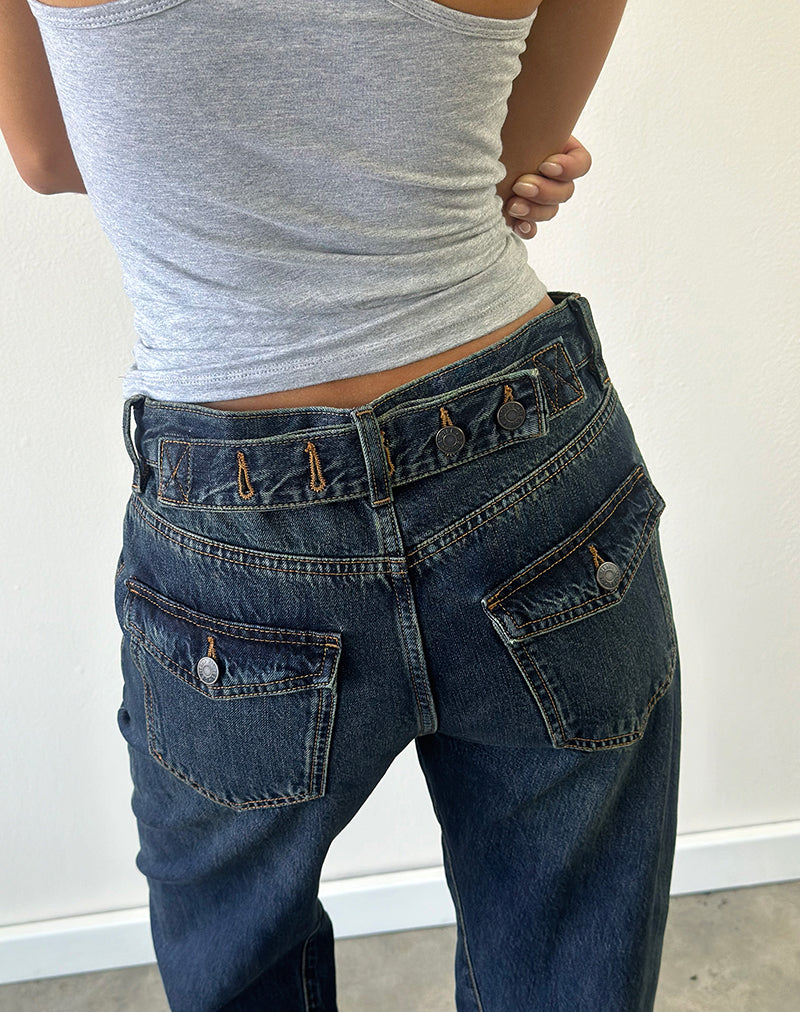 Low Rise Cinch Twisted Seam Jean in Dirty Green