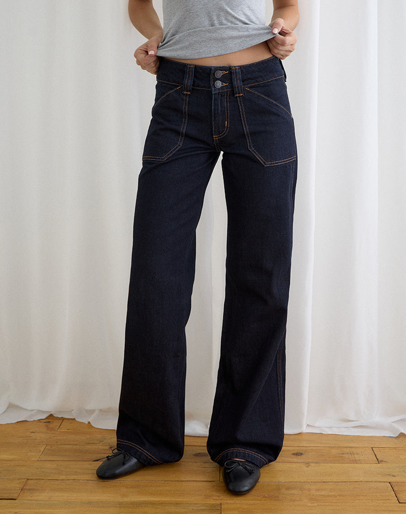 Low Rise Relaxed Cargo Jeans in Indigo