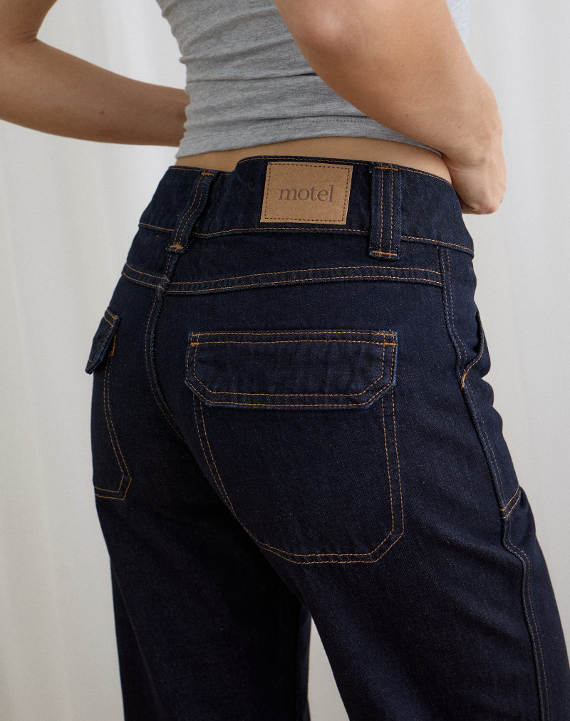 Low Rise Relaxed Cargo Jeans in Indigo