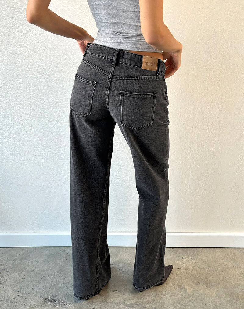 Low Rise Parallel Jeans in Washed Black Grey