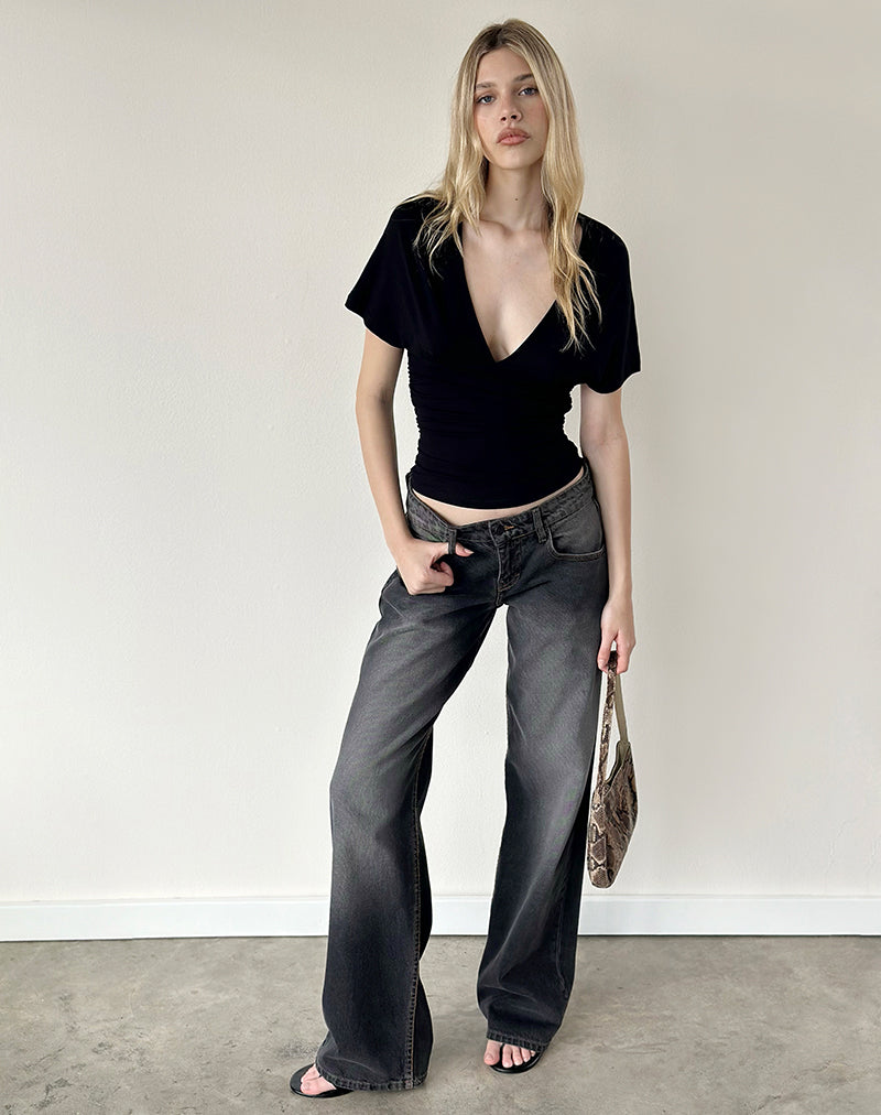 Low Rise Parallel Jeans in Grey Used Bleach