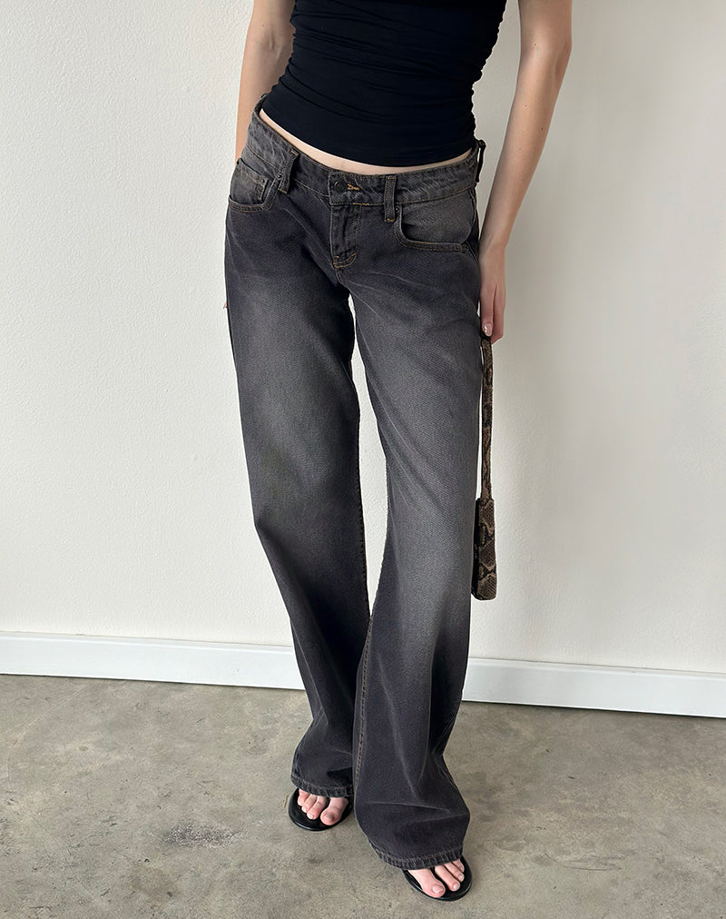Low Rise Parallel Jeans in Grey Used Bleach